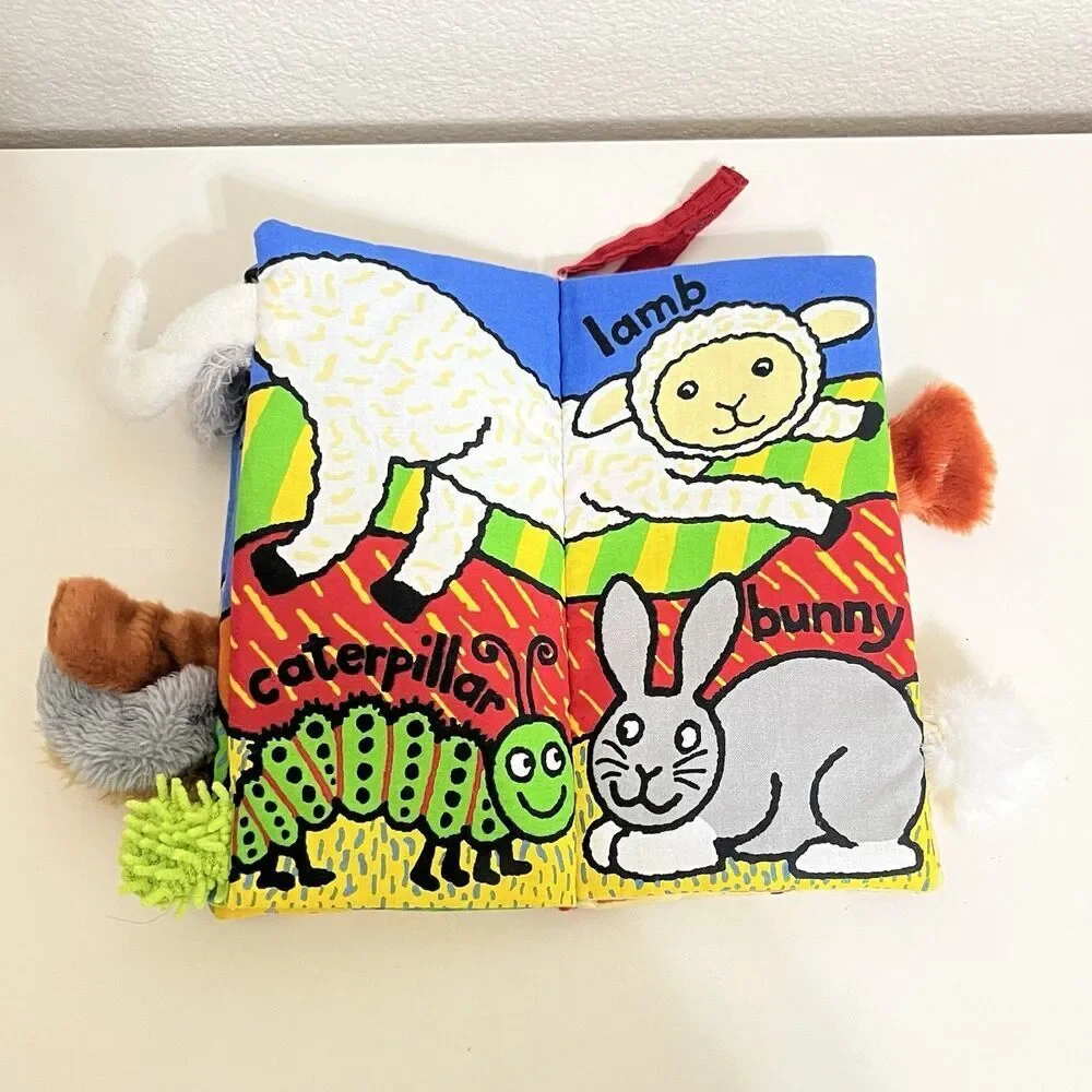 Jellycat Fluffy Tails Fabric Soft Book Crinkle Baby Book Anne Wilkinson 8.5